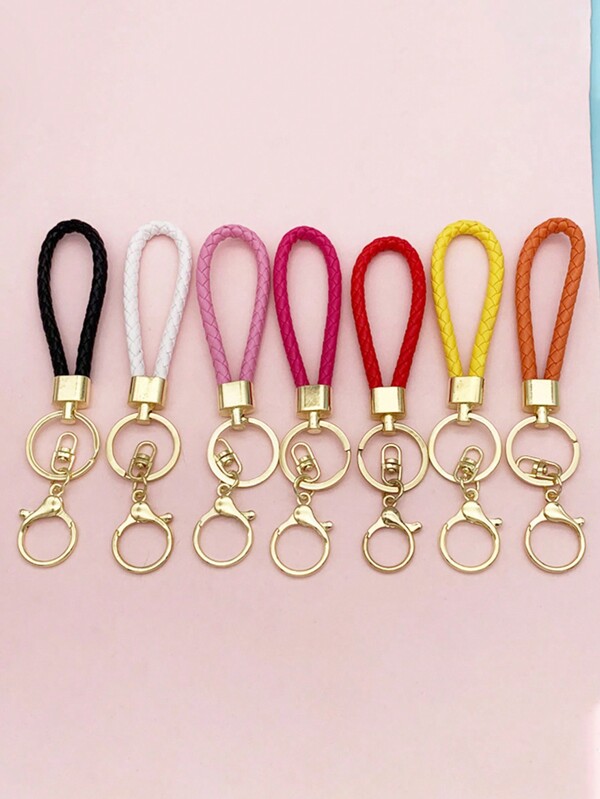 1 Stück massiver Farbe geflochtene PU-Leder-Seil gewebte Seil Schlüsselanhänger für Mädchen einfache Auto Schlüsselkette Taschenaccessoires Auto Anhänger Schlüsselring