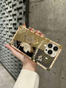 1 chiếc ốp điện thoại chống sốc hình con bướm đào đính đá Rhinestone thời trang hợp thời trang tương thích với iPhone 15 - Màu be - Xem 3