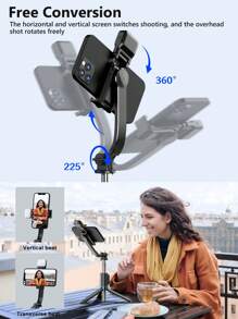 AXNEN 自拍杆三脚架带LED灯、可拆卸手机支架、无线遥控器，兼容iOS和安卓手机，适用于暑假、旅行、户外活动、直播等。 - 黑色 - 查看 8