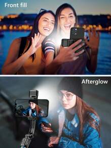 AXNEN 自拍杆三脚架带LED灯、可拆卸手机支架、无线遥控器，兼容iOS和安卓手机，适用于暑假、旅行、户外活动、直播等。 - 黑色 - 查看 4