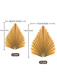 4pcs Palm Leaves Cake Topper Mini Paper Fan Happy Birthday Cupcake Toppers For Spear Birthday Wedding Party Baking Dessert Cake Decoration Supplies, Back To School Valentine Day - 4pcs Gold - View 3