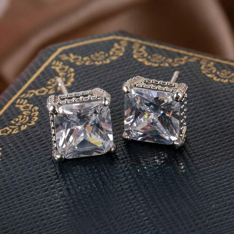 1 Miếng Sang trọng Hình học Hình vuông Hoa tai Đối với phụ nữ Lễ cưới Lễ đính hôn Đồ trang sức - Bạc - Xem 1