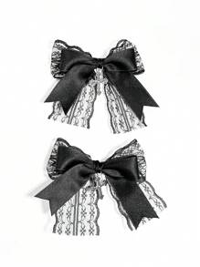 优雅两件套女士哥特风黑色蕾丝十字发饰套装，含蝴蝶结发夹，适用于马尾辫和侧发，适合节日、派对、拍照等场合。情人节爪夹发夹，发卡，校园用品，大学，女士冬季装扮，蝴蝶结，可爱，发饰，头饰 - 彩色 - 查看 15
