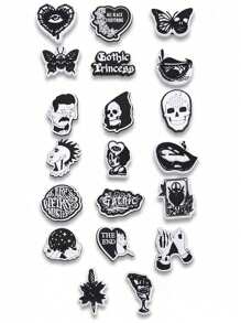 20pcs Punk Rock Goth Style Cartoon Design Shoe Decorations, Suitable For Clogs. Party Favors (Handmade, May Have Slight Glue Residue Or Defects On The Back, Does Not Affect Normal Use)