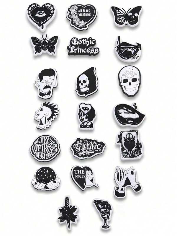 20pcs Punk Rock Goth Style Cartoon Design Shoe Decorations, Suitable For Clogs. Party Favors (Handmade, May Have Slight Glue Residue Or Defects On The Back, Does Not Affect Normal Use)