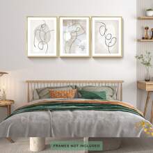 3pcs Abstract Line Art Decor Painting Set, Minimalist Style Wall Art Decoration, Suitable For Dining Room, Hotel, Bedroom, Living Room, Kitchen, Dressing Room & Closet Gifts Birthday Graduation