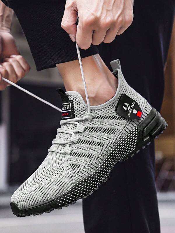 1 Par De Zapatillas Deportivas De Punto Para Hombres De Corte Bajo En Gris, A La Moda, Ligeras, Transpirables, Zapatillas Deportivas Atléticas