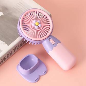AOYI Pink Handheld Fan, Portable Mini Fan With Usb Rechargeable Battery, Personal Desktop Fan With Bracket, Small Travel Pocket Fan For Home, Office, School, Vacation, Outdoor, Slide To Turn On Strong Wind, Detachable Base