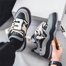 Fashionable Colorblock Loafers With Thickened Soles For Men's Casual Sports Shoes - Black - View 4