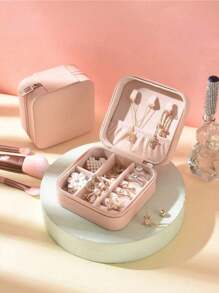 1個便攜式pu首飾盒,小型收納盒,簡單純色首飾收納盒,適用於家居和旅行使用 - 多色 - 查看 11