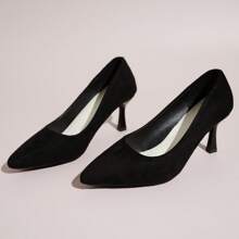 女士泵鞋-2024年春季新品,採用柔軟皮革製作,透氣且專業設計,指尖和細高跟的樣式集於一體並附有船鞋,時尚百搭 - 黑色 - 查看 1