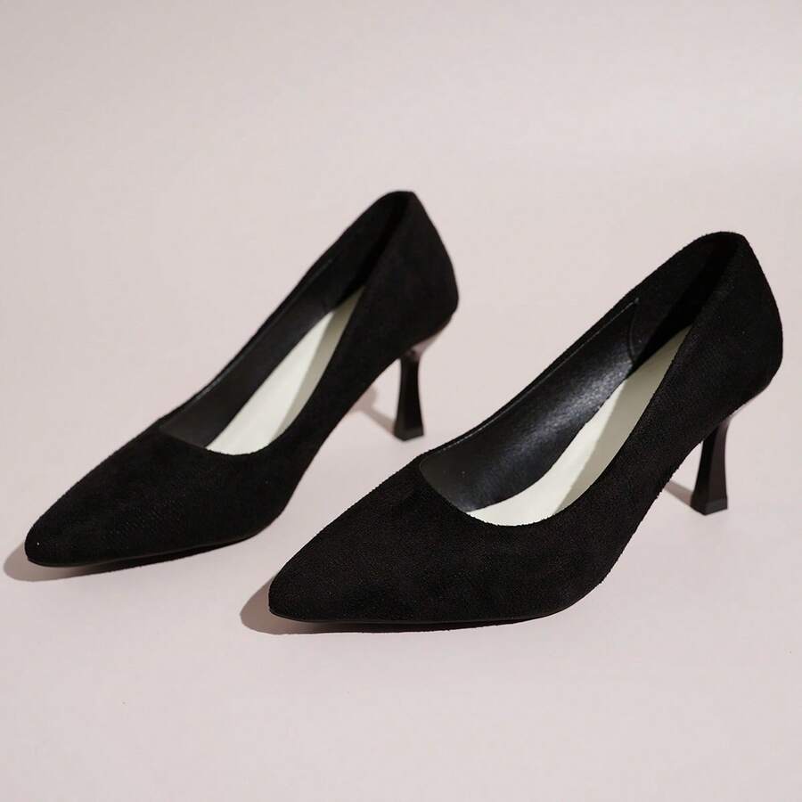 女士泵鞋-2024年春季新品,採用柔軟皮革製作,透氣且專業設計,指尖和細高跟的樣式集於一體並附有船鞋,時尚百搭 - 黑色 - 查看 1