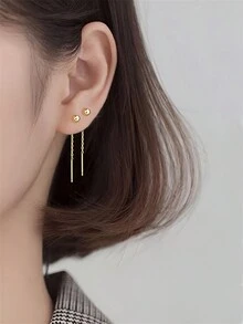 1 对 925 纯银光滑球形流苏耳坠耳环，时尚简约的设计，情人节礼物，适合女孩和女士 - 原子流蘇耳環 - 查看 2