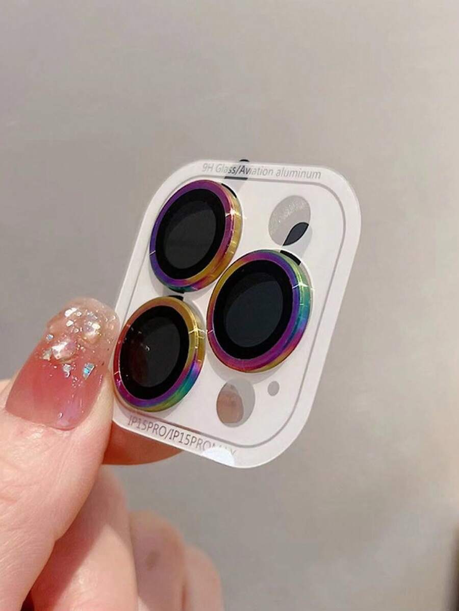 相機鏡頭保護貼與金屬環相容，適用於蘋果iPhone 15 Pro Max/14 Pro Max，CD紋理保護膜適用於iPhone 13/12/11/Xs Max/13 Mini相機，防刮 - 彩色 - 查看 1
