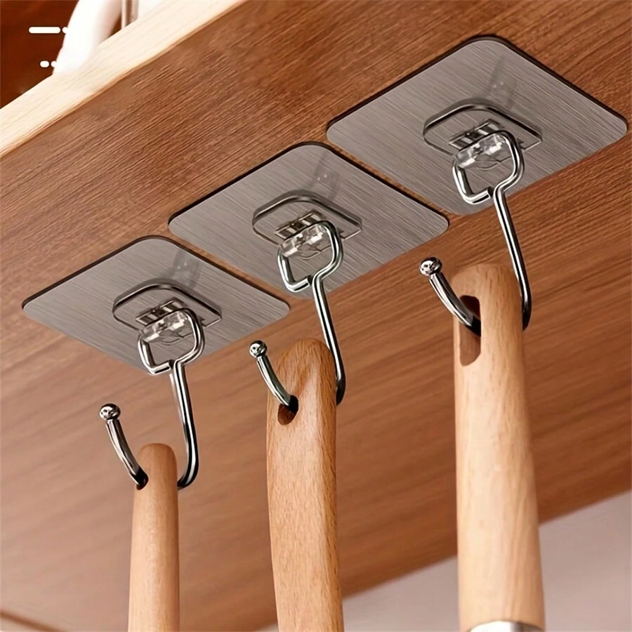 1pc,5pcs/10pcs,Strong Self Adhesive Hooks,No Punch Hooks,Waterproof And Oil-Proof,Bathroom Towel Rack,Kitchen Cookware Organizer,Kitchen Supplies Gadgets