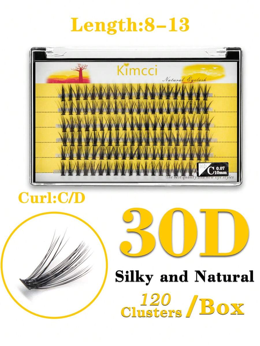 KIMCCI 120 grappoli/scatola, spessore 0,07 mm, riccio C/D, lunghezza 8-13 mm, estensioni ciglie individuali opzionali da 30D, grappoli di ciglie, ciglie individuali, ciglie finte