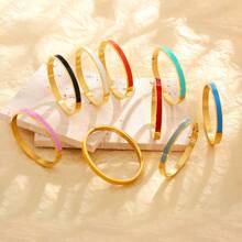 1pc Fashionable & Luxurious Stainless Steel Geometric Design Oil Drop Shaped Bracelet For Women, Daily Wear