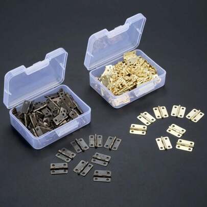 50 Stücke/box Scharniere + 200 Schrauben Eisen Gold / Antik Bronze 4 Löcher Langlebige Möbel Hardware 16 * 13mm Mini Abgerundetes Scharnier Dekor