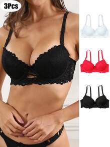 3 chiếc áo lót nâng ngực ren gợi cảm dành cho nữ, có thể điều chỉnh với phần hỗ trợ bên hông và gọng - Nhiều màu - Xem 1