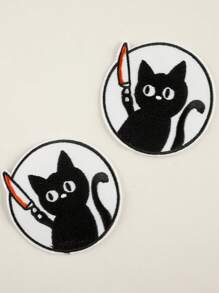 2入組圓形貓繡花布章,可用於diy服裝、褲子、帽子、手提包、鞋子、手機殼、熱熨貼裝飾 - 彩色 - 查看 1