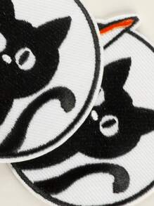 2入組圓形貓繡花布章,可用於diy服裝、褲子、帽子、手提包、鞋子、手機殼、熱熨貼裝飾 - 彩色 - 查看 3