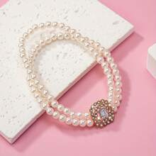 1 件时尚优雅双排仿珍珠方形水钻镶嵌男女通用脚链，适合日常佩戴 - 彩色 - 查看 4