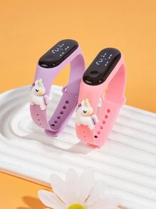 2 件儿童智能手表套装，淡紫色和粉红色彩虹 M3 触摸屏运动数字手表，买 1 送 1