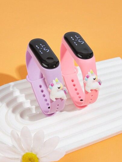 2pcs Kids' Smartwatch Set, Pastel Purple & Pink Rainbow M3 Touch Screen Sports Digital Watches, Buy 1 Get 1 Free