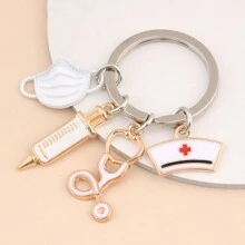 1pc Doctor Keychain Syringe Stethoscope Mask Keychain Medical Gift Perfect Gift For Doctors Nurses And Medical Students Fashionable Metal Bag Pendant Fashionable Item Graduation Gift Event Souvenir With A Total Of 4 Colors To Choose From Safety Pins