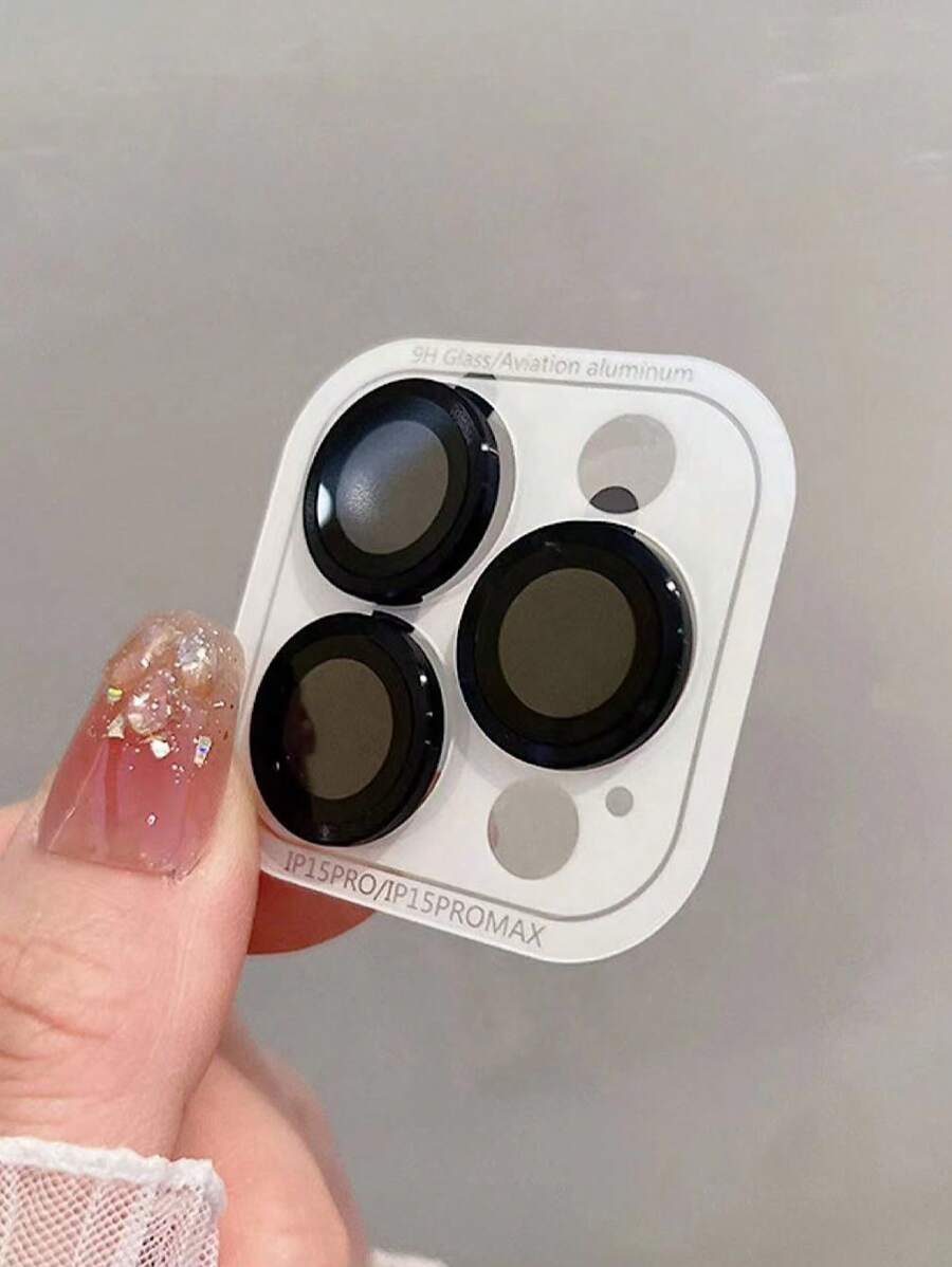 Metallic Cd Pattern Camera Lens Ring With Anti-Scratch Film Compatible With Apple Phone Rear Camera Lens Applicable To Daily Shield, Office, Home Lens Protector Phone Camera Cover Waterproof Shockproof Anti-Fall Anti-Fall Anti-Fingerprint Full Cover - Black - View 1