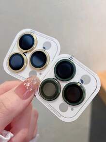 Metallic Cd Pattern Camera Lens Ring With Anti-Scratch Film Compatible With Apple Phone Rear Camera Lens Applicable To Daily Shield, Office, Home Lens Protector Phone Camera Cover Waterproof Shockproof Anti-Fall Anti-Fall Anti-Fingerprint Full Cover - Black - View 9