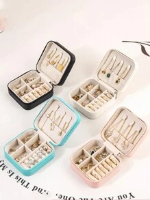 1個便攜式pu首飾盒,小型收納盒,簡單純色首飾收納盒,適用於家居和旅行使用 - 多色 - 查看 7