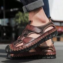 男士手工縫製透氣沙灘涼鞋,街頭風格 - 深棕色 - 查看 5