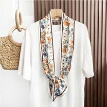 1條時尚的緞面頭巾,適用於頭髮、海灘頭巾、頸巾和女性輕便手提包配件（尺寸15*150cm） - 米色 - 查看 3