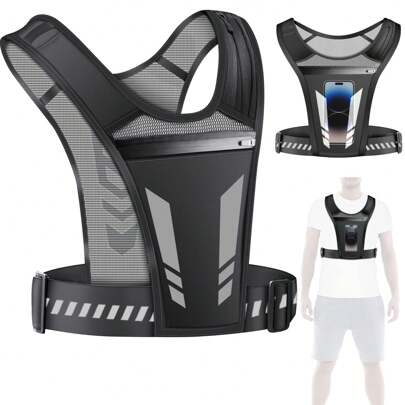 1 Pieza Pack De Chaleco De Correr Reflectante Al Aire Libre Con Capacidad Para Botella De Agua. Bolsa De Pecho Deportiva Unisex Para Correr De Noche Con Correa Reflectante Y Bolsillo Para Teléfono