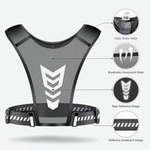 1 Bộ Áo Vest Phản Quang Chạy Bộ Ngoài Trời Có Thể Đựng Bình Nước, Túi Đeo Trước Ngực Thể Thao Unisex Để Chạy Ban Đêm Với Dây Đeo Phản Quang Và Túi Đựng Điện Thoại - màu đen - Xem 3
