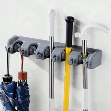 1 Piece Plastic Wall Mounted Multifunctional Broom Holder, Magic Mop Tool Storage Rack For Bathroom,Bag,Organizer,Storage,Kitchen - Grey - View 5