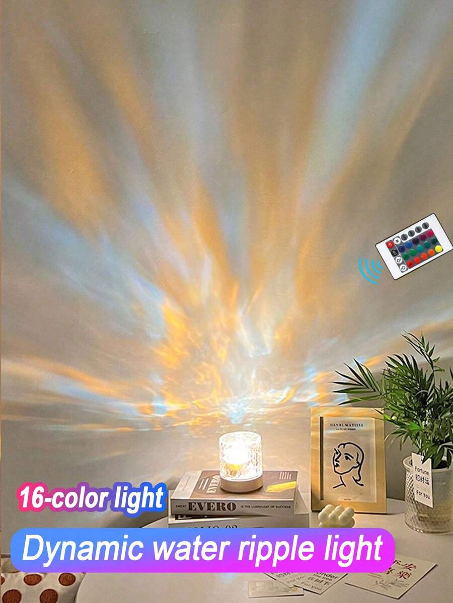 Năng động Gợn sóng nước Ánh sáng chiếu Với điều khiển từ xa , 16-Màu Ánh sáng Led Xoay Phòng ngủ Thiên hà Phép chiếu Đèn ngủ RGB Pha lê Đèn bàn Đối với Nhà  Đồ trang trí , Đầu giường , Phòng chơi , Món quà , Ngày lễ tình nhân Qủa tặng , ( Điều khiển từ xa )