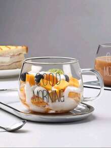 1pc Heat-Resistant Glass Milk Cup With Handle, Breakfast Cereal Bowl, Microwave Tea Cup, Large Capacity Mug - Clear - View 4