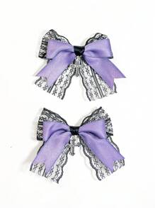 优雅两件套女士哥特风黑色蕾丝十字发饰套装，含蝴蝶结发夹，适用于马尾辫和侧发，适合节日、派对、拍照等场合。情人节爪夹发夹，发卡，校园用品，大学，女士冬季装扮，蝴蝶结，可爱，发饰，头饰 - 彩色 - 查看 2