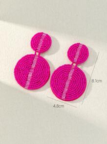 1pair Classic Round Beaded Knitting Earrings With Bohemian Style - Burnt Orange - View 6