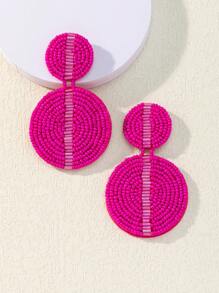 1pair Classic Round Beaded Knitting Earrings With Bohemian Style - Burnt Orange - View 4