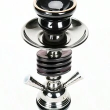 1 件水烟套装，包含所有 11 英寸水烟水烟全套 - 玻璃花瓶、软管、水烟陶瓷碗、煤钳 - 黑色 - 查看 4