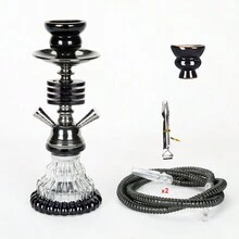 1 件水烟套装，包含所有 11 英寸水烟水烟全套 - 玻璃花瓶、软管、水烟陶瓷碗、煤钳 - 黑色 - 查看 3