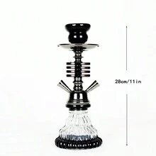 1 件水烟套装，包含所有 11 英寸水烟水烟全套 - 玻璃花瓶、软管、水烟陶瓷碗、煤钳 - 黑色 - 查看 2