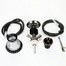 1 件水烟套装，包含所有 11 英寸水烟水烟全套 - 玻璃花瓶、软管、水烟陶瓷碗、煤钳 - 黑色 - 查看 5