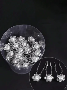 20 piezas Pasadores de pelo con flores de perlas falsas, cristales de rhinestone transparentes y brillantes para bodas y novias, accesorios de peinado elegantes para damas de honor, horquillas, peinetas y peines laterales para el cabello, útiles escolares
