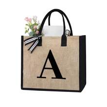 1 Peça Bolsa de Linho Amarela com Impressão de Letra Simples, Bolsa de Presente de Casamento Personalizada para Madrinhas, Bolsa de Viagem e Armazenamento, Bolsa de Maquiagem de Viagem de Grande Capacidade: Perfeita para Beleza ao Ar Livre! Adequada para Bolsa de Armazenamento Portátil e Casual de Casamentos, Bolsa de Compras Multifuncional, Design Totalmente Novo, Grande Capacidade, Opção de Compras Ideal, Melhores Presentes de Natal para Professores - Caqui - Visão 17