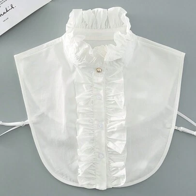 1pc Women's White Pleated Stand Collar Korean Style Fake Collar Blouse, Suitable For Casual Gathering And Dates, Ideal For Sweaters, Shirts And Hoodies Decoration, Stylish Outfit Accessories Women Valentine's Day