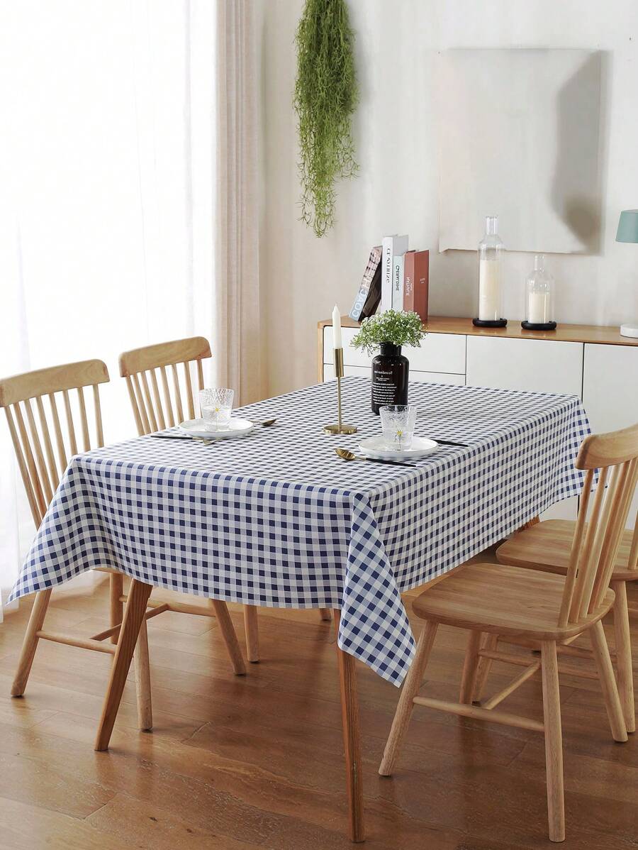 1 Miếng PVC Hỗn hợp Vải không dệt Kiểm tra Khăn trải bàn - Xanh và trắng - Xem 1